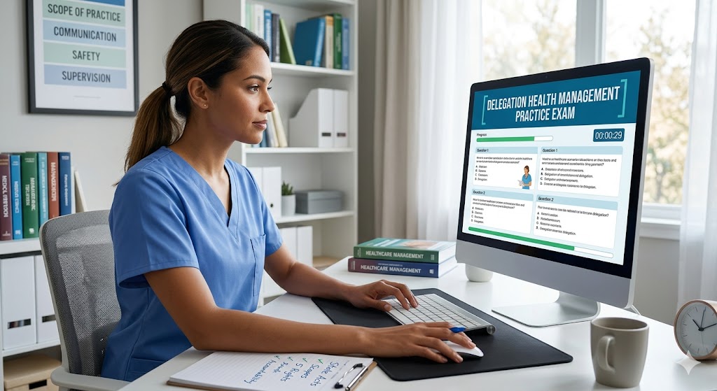 Delegation Health Management Practice Exam Banner