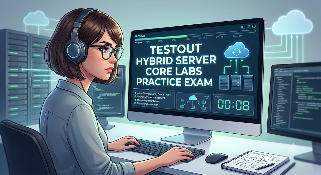 TestOut Hybrid Server Pro: Core Labs Practice Test Banner