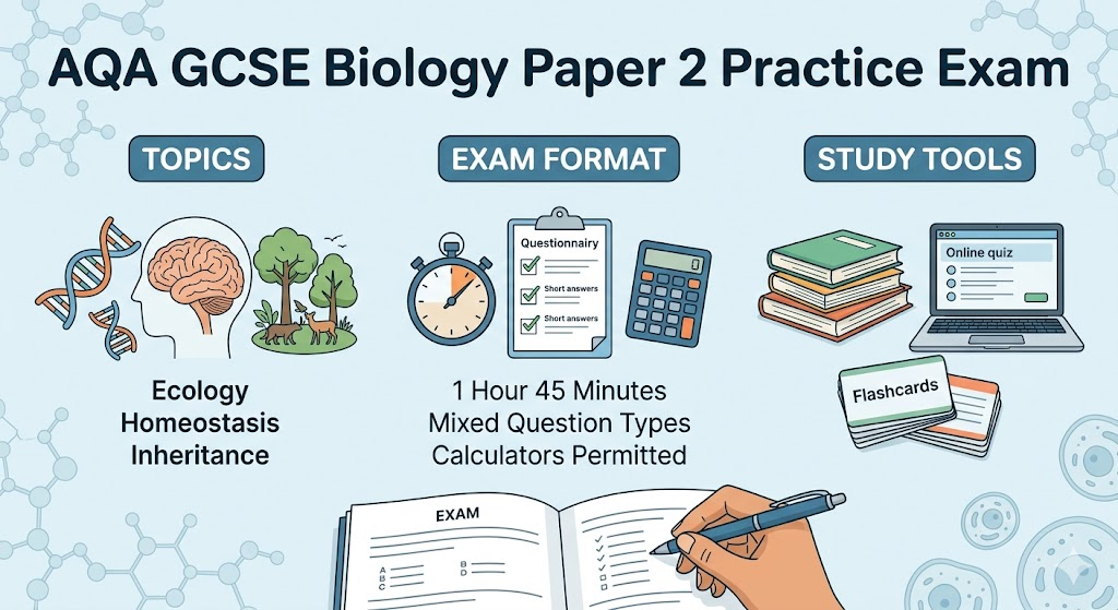 Assessment and Qualifications Alliance (AQA) GCSE Biology Paper 2 Practice Exam Banner