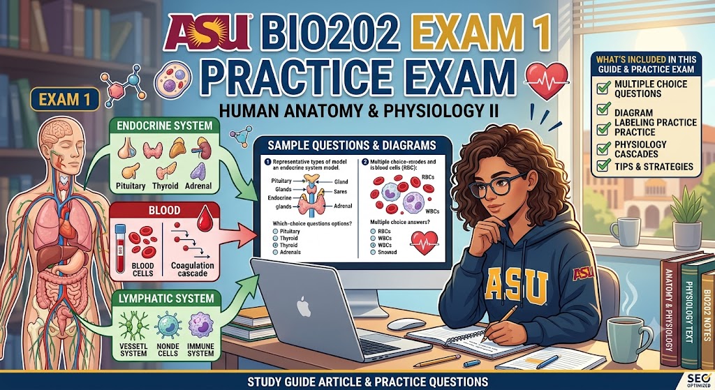 Arizona State University (ASU) BIO202 Human Anatomy and Physiology II Exam 1 Practice Exam Banner