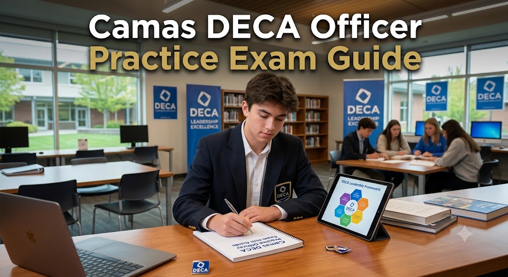 Camas DECA Officer Practice Exam Guide Banner