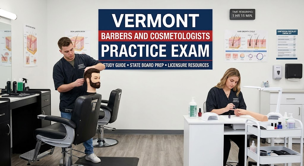 Vermont Barbers and Cosmetologists Practice Exam Banner