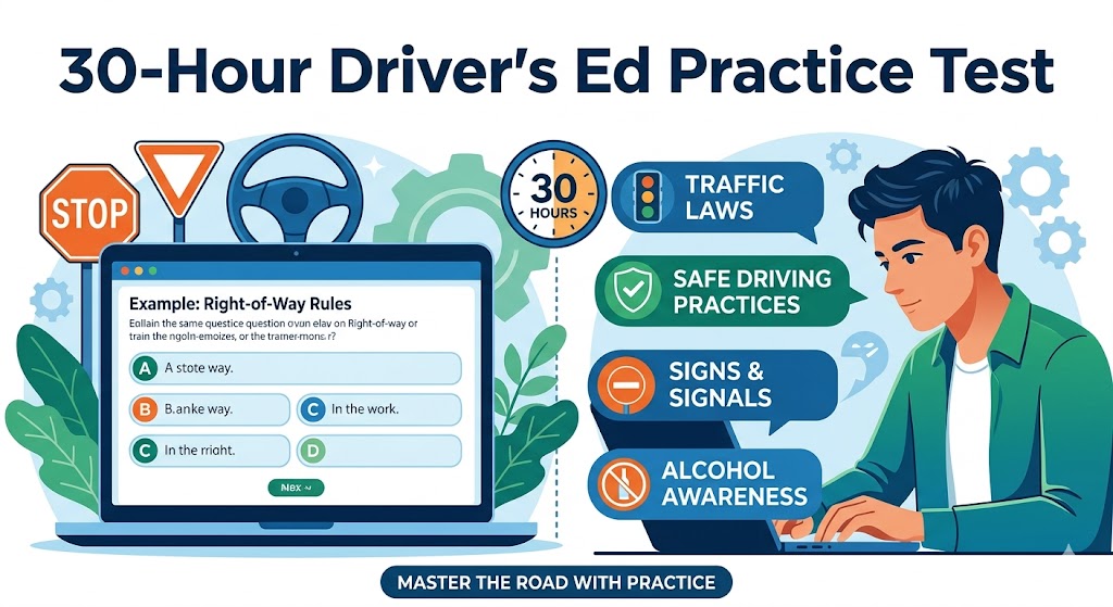 30-Hour Driver's Ed Practice Exam Banner