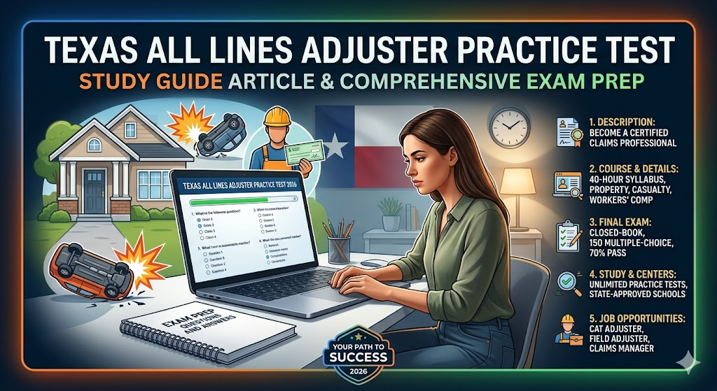 Texas All Lines Adjuster Practice Test 2026 | Exam Prep Questions and Answers Banner