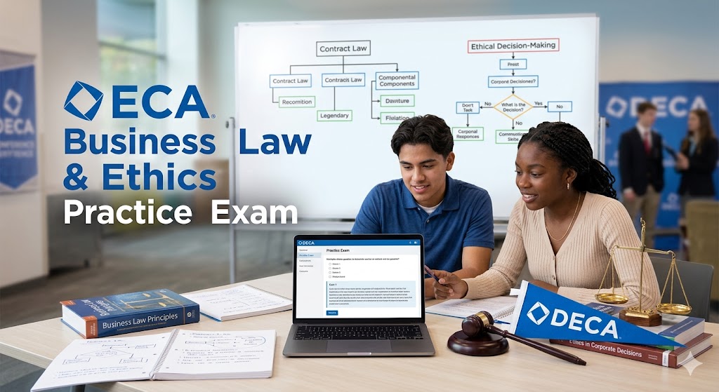 DECA Business Law and Ethics Team Decision Making (BLTDM) Practice Test Banner