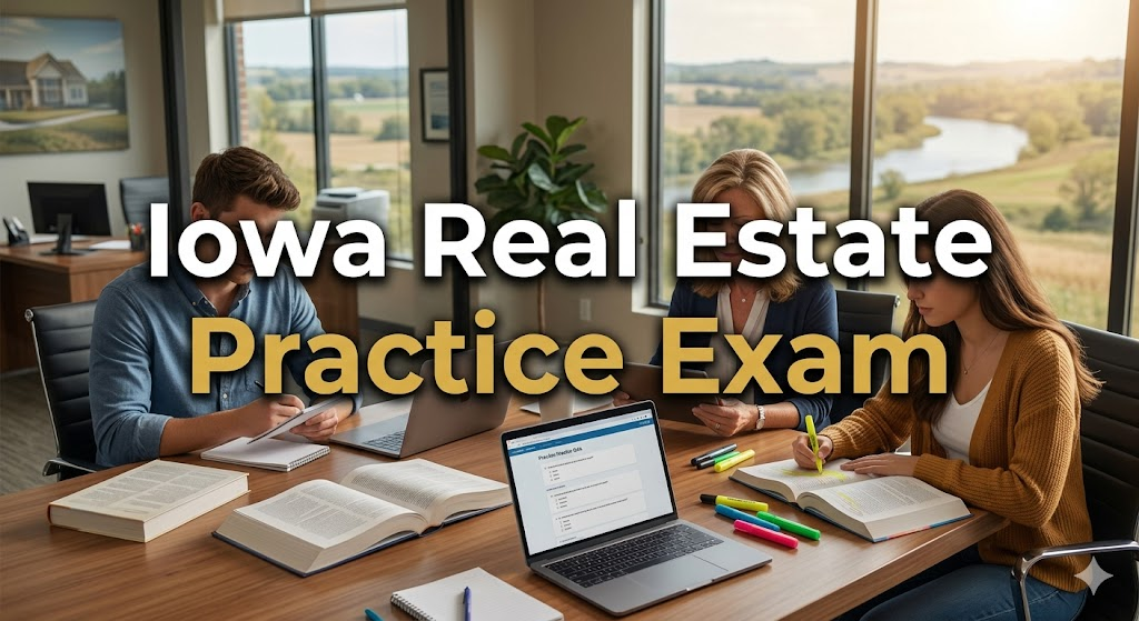Iowa Real Estate Exam Prep 2026 | Real Estate Practice Questions Banner