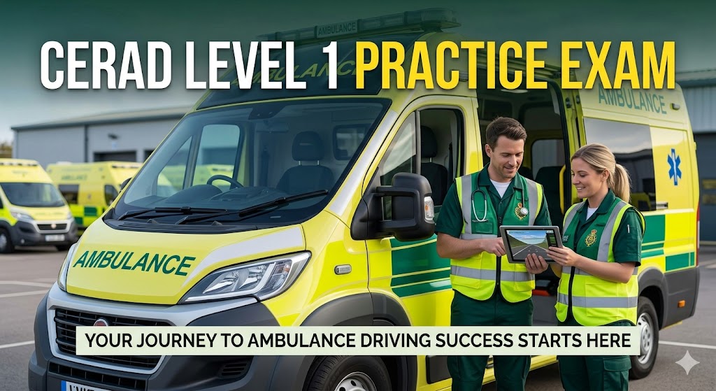 Certificate in Emergency Response Ambulance Driving (CERAD) Level 1 Practice Exam Banner
