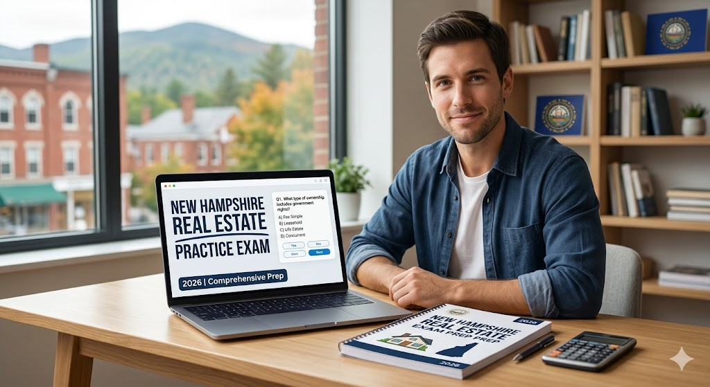 New Hampshire Real Estate Exam Prep 2026 | Real Estate Practice Questions Banner