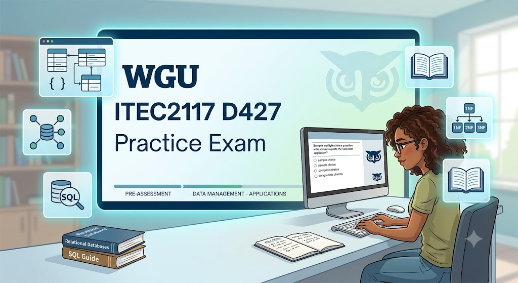 Western Governors University (WGU) ITEC2117 D427 Data Management - Applications Pre-Assessment Practice Banner