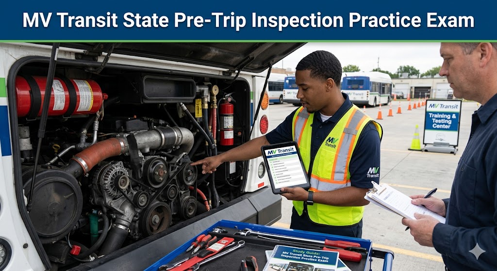 MV Transit State Pre-Trip Inspection Practice Exam Banner