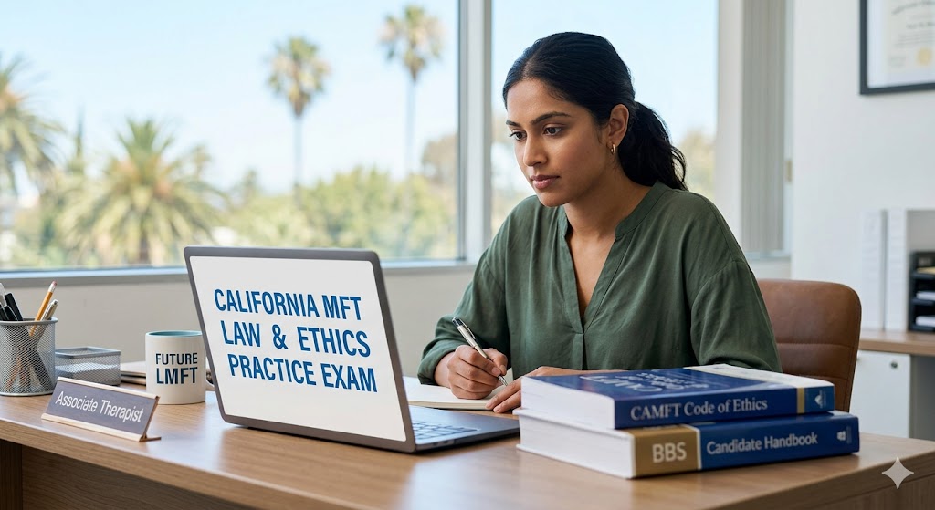 California Marriage and Family Therapy (MFT) Law & Ethics Practice Exam Banner