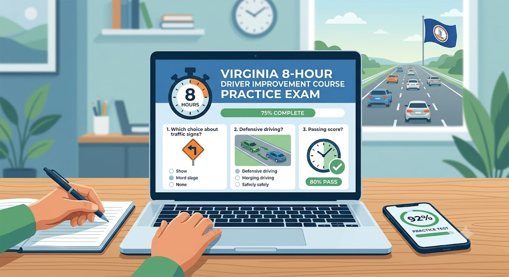 Virginia  8‑Hour Driver Improvement Course Practice Test Banner