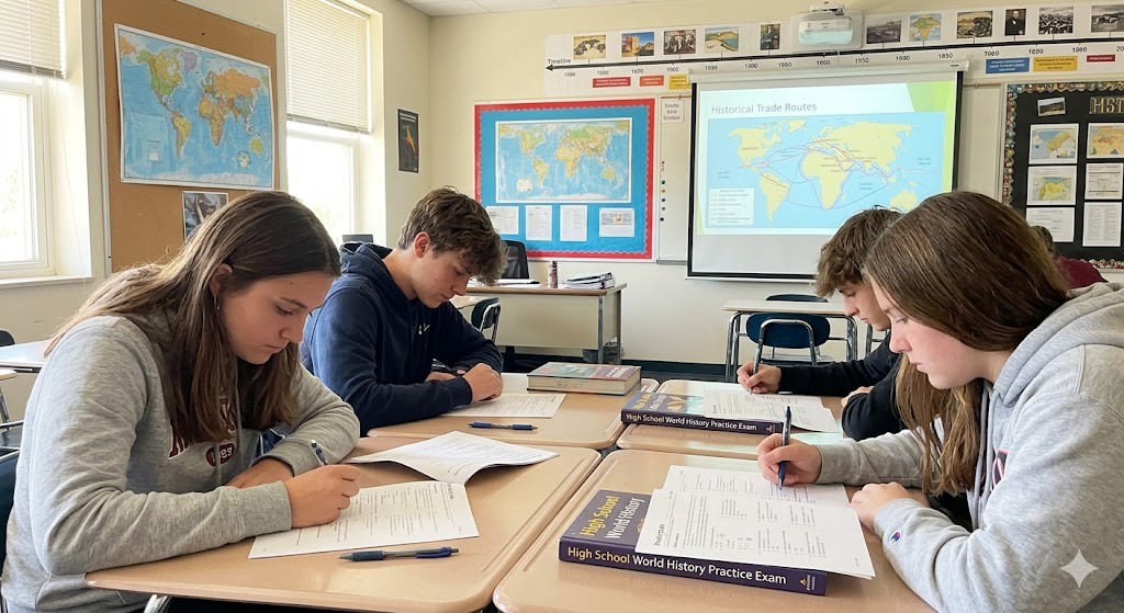 High School World History Practice Exam Banner