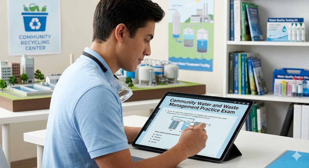 Community Water and Waste Management Practice Exam Banner