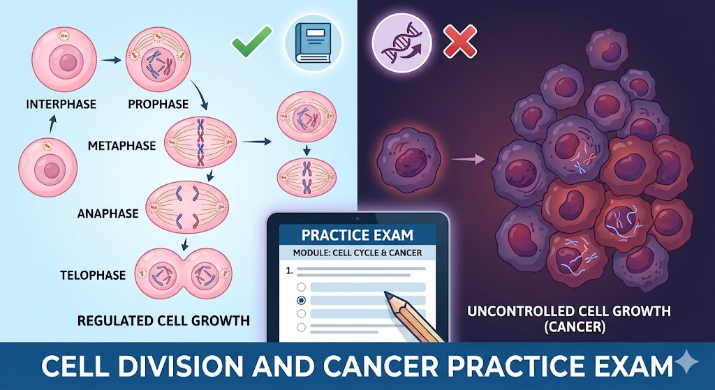 Cell Division and Cancer Practice Exam Banner