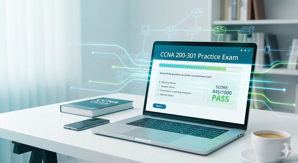 CCNA Implementing and Administering Cisco Networking Technologies (200-301) Practice Test Banner