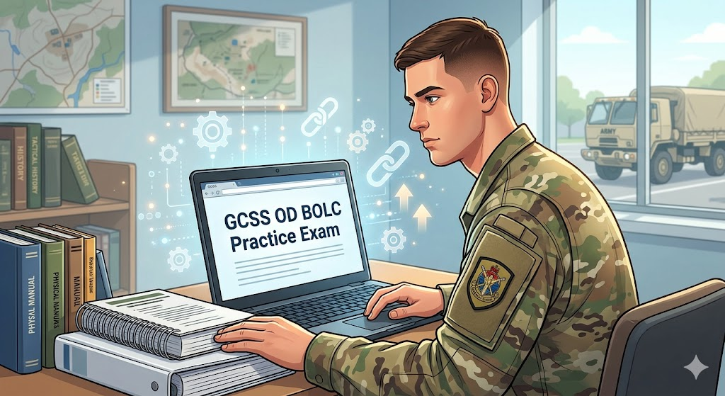 Global Combat Support System (GCSS) Ordinance Basic Officer Leadership Course (OD BOLC) Army Practice Exam Banner