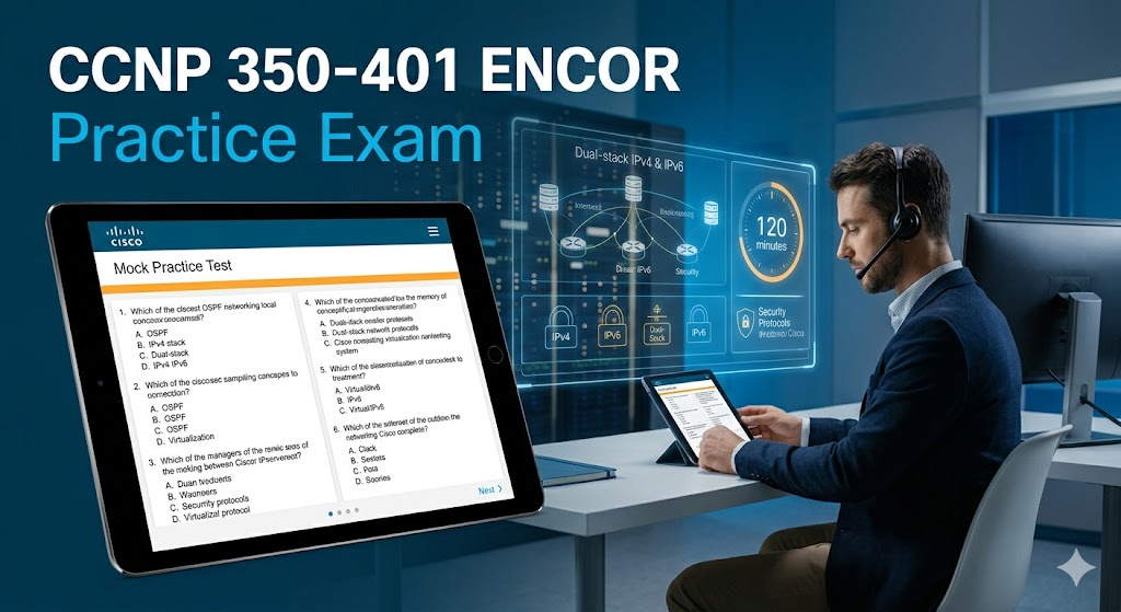CCNP 350-401 – Implementing and Operating Cisco Enterprise Network Core Technologies (ENCOR) Practice Test Banner