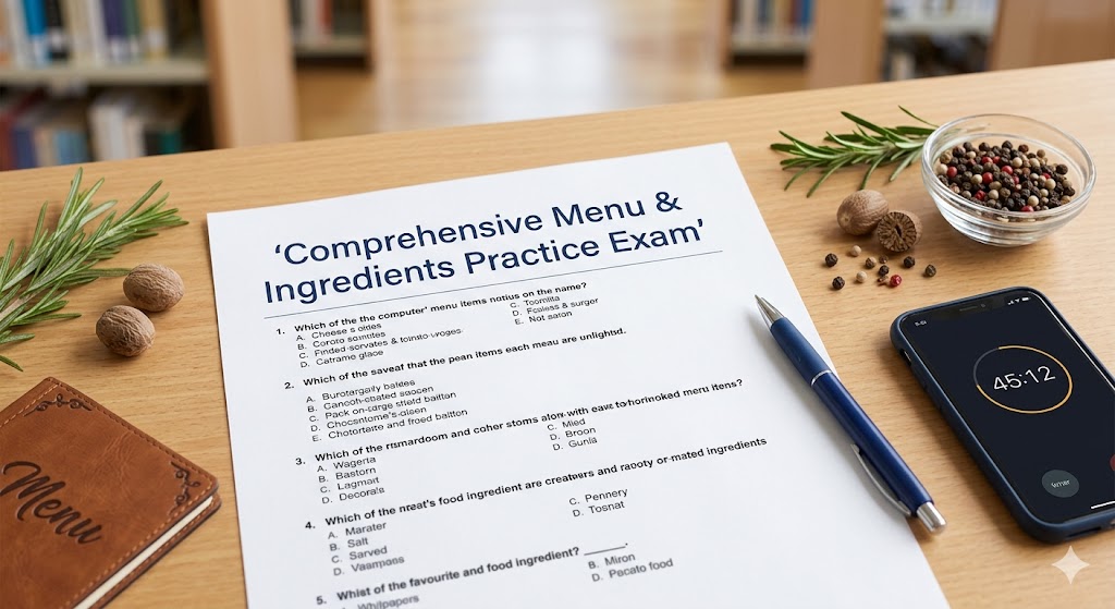 Comprehensive Menu Items and Ingredients for Food and Beverage Studies Practice Test Banner