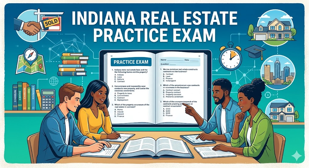 Indiana Real Estate Exam Prep 2026 | Real Estate Practice Questions Banner