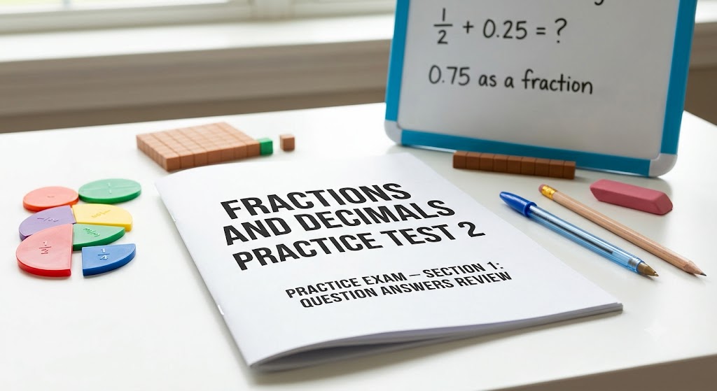 Fractions and Decimals Practice Test 2 Question Answers Banner