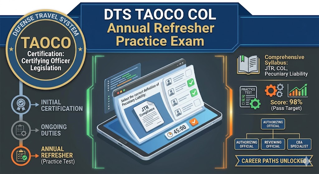 DTS TAOCO Certification of Obligation Legislation (COL) Annual Refresher Practice Test Banner