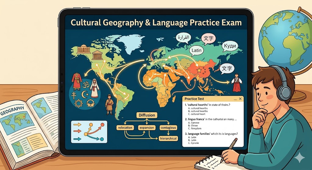 Comprehensive Guide to Cultural Patterns, Diffusion, and Language in Geography Practice Test Banner