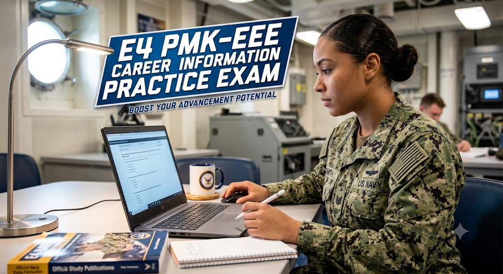 Professional Military Knowledge Eligibility Exam (PMK-EE) E4 Career Information Practice Exam Banner