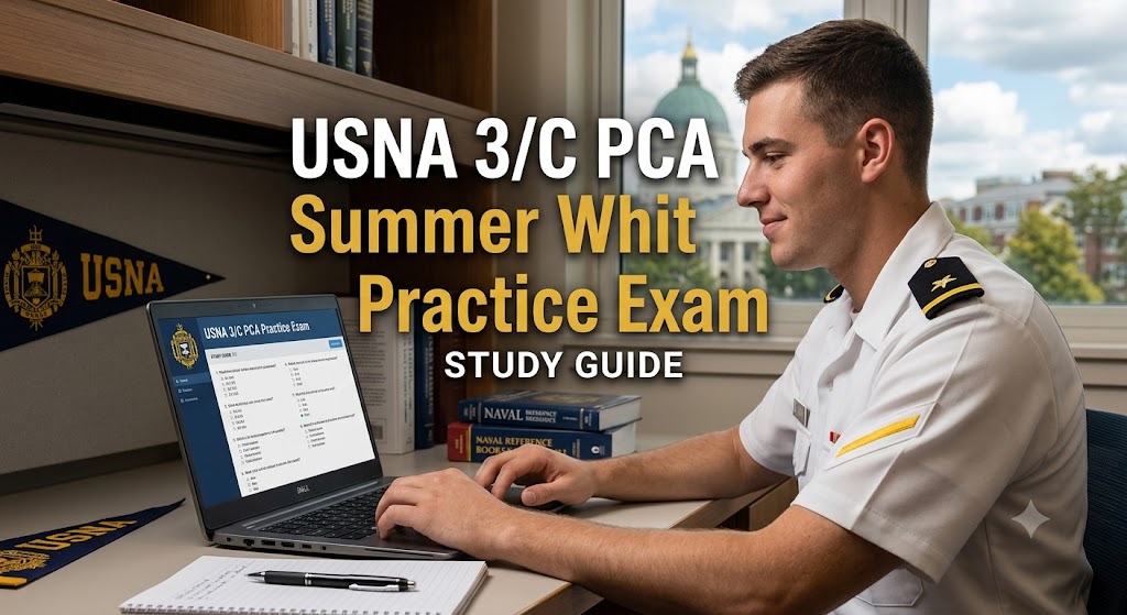 USNA Third-Class Midshipman (3/C) Professional Competency Assessment (PCA) Practice Test Banner