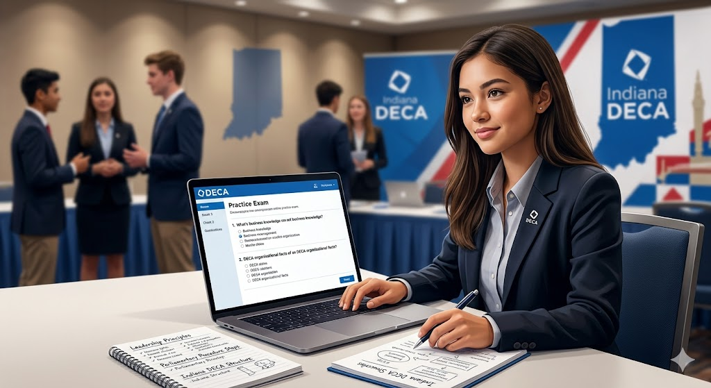 Indiana DECA State Officer Practice Exam Banner