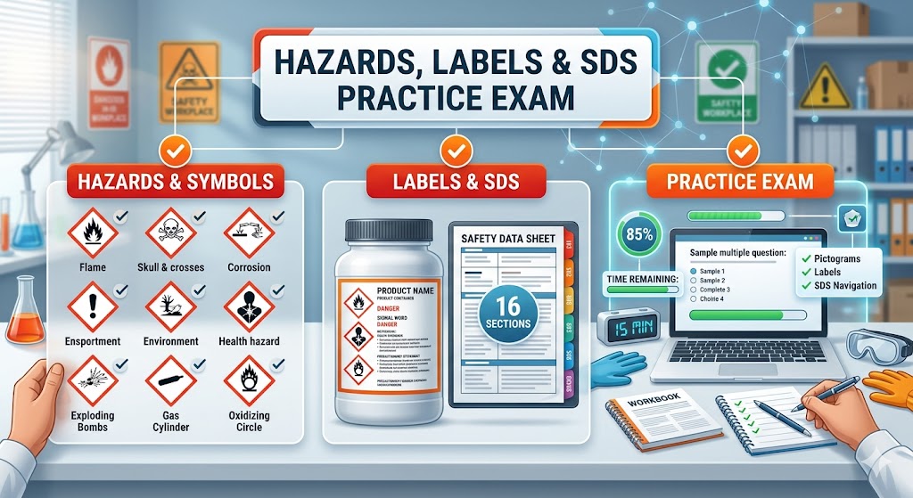 Labels, SDS's, Symbols, Hazards and Training Practice Test Banner