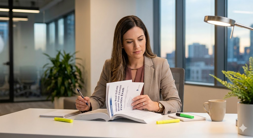 Illinois Real Estate Broker Post-License Practice Exam Banner