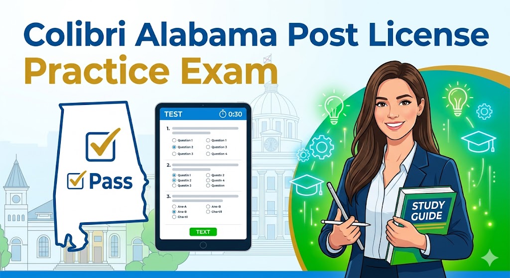 Colibri Real Estate 30-Hour Alabama Post License Practice Exam Banner
