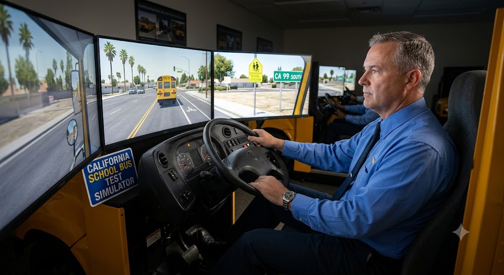 California School Bus Test Simulator Banner
