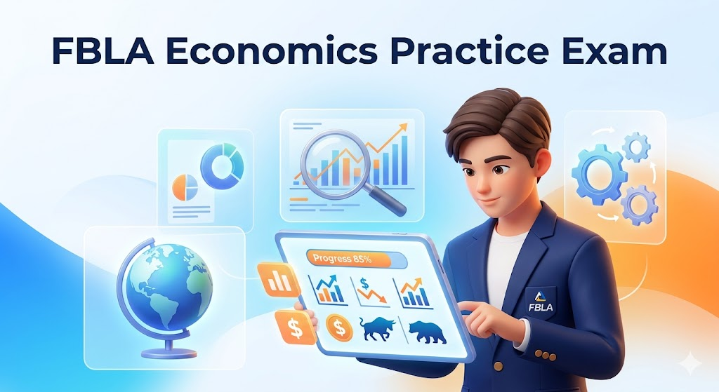 Future Business Leader Achievments (FBLA) Economics Practice Exam Banner