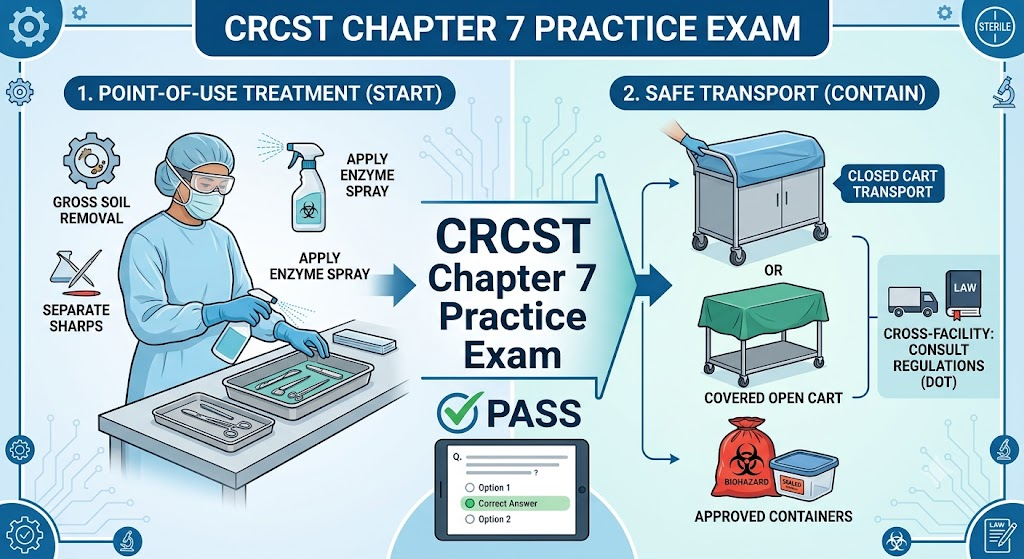 CRCST Practice Test – Chapter 7 Decontamination: Point–of–Use Treatment and Transport Banner