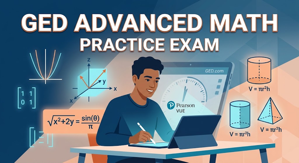 GED Math Practice Test 3: Advanced Math Challenges Banner