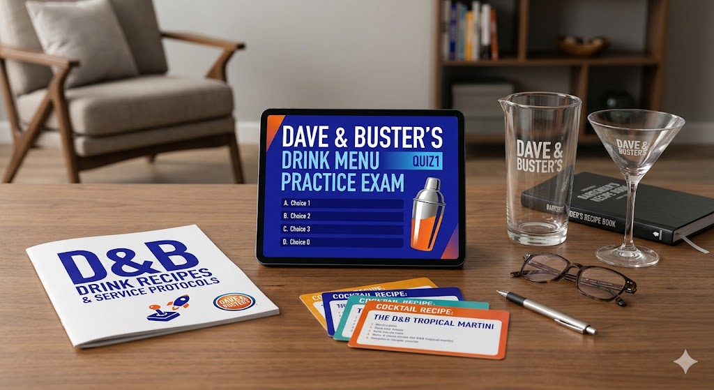 Dave and Busters Drinking Menu Practice Test Banner