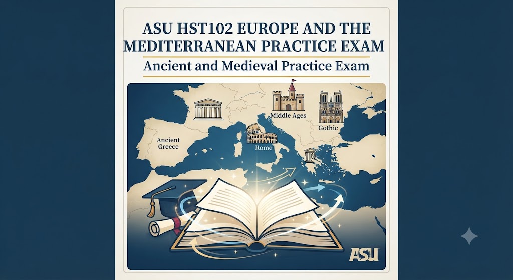 Arizona State University (ASU) HST102 Europe and the Mediterranean: Ancient and Medieval Practice Exam Banner