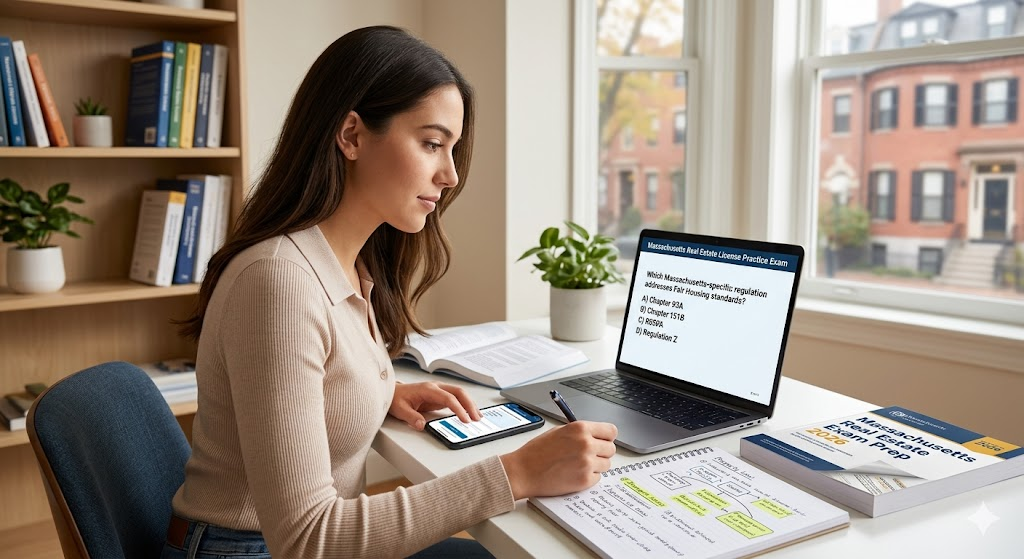 Massachusetts Real Estate Exam Prep 2026 | Real Estate Practice Questions Banner