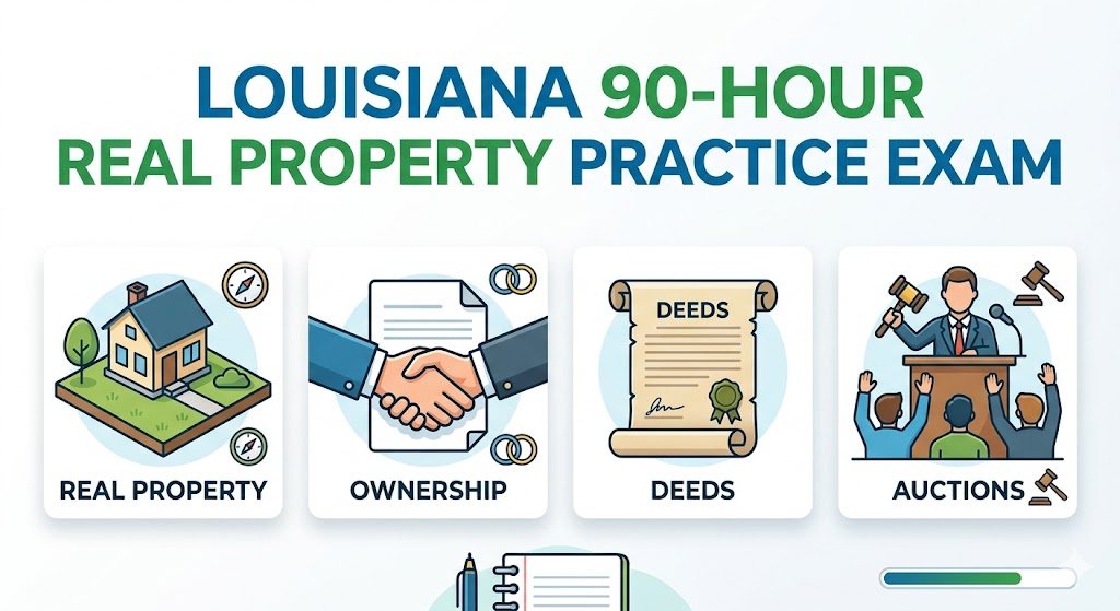 Louisiana 90-Hour Course: Real Property, Ownership, Deeds, and Auctions Practice Exam Banner