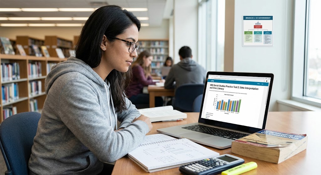 GED Social Studies Practice Test 2: Data Interpretation and Civic Literacy Banner