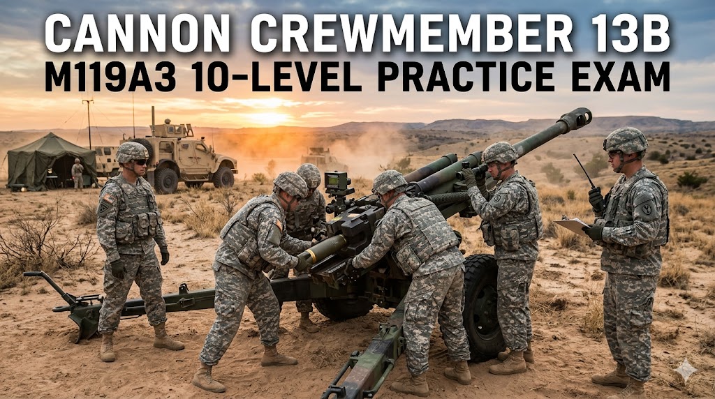 Cannon Crewmember (13B) M119A3 10‑Level Practice Test Banner