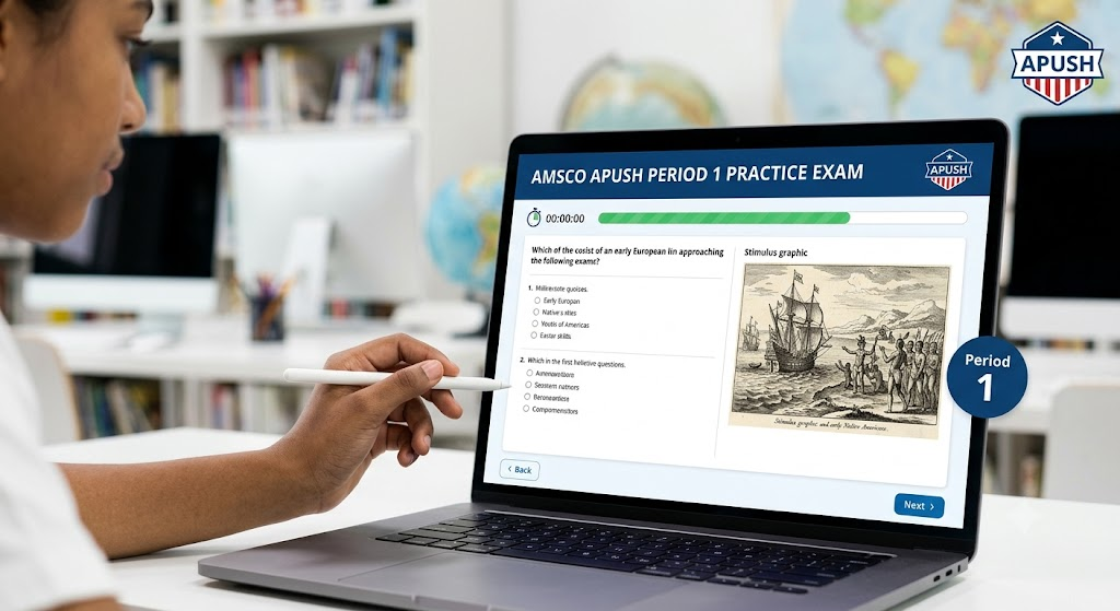 AMSCO AP United States History Exam (APUSH) – Period 1 Practice Test Banner