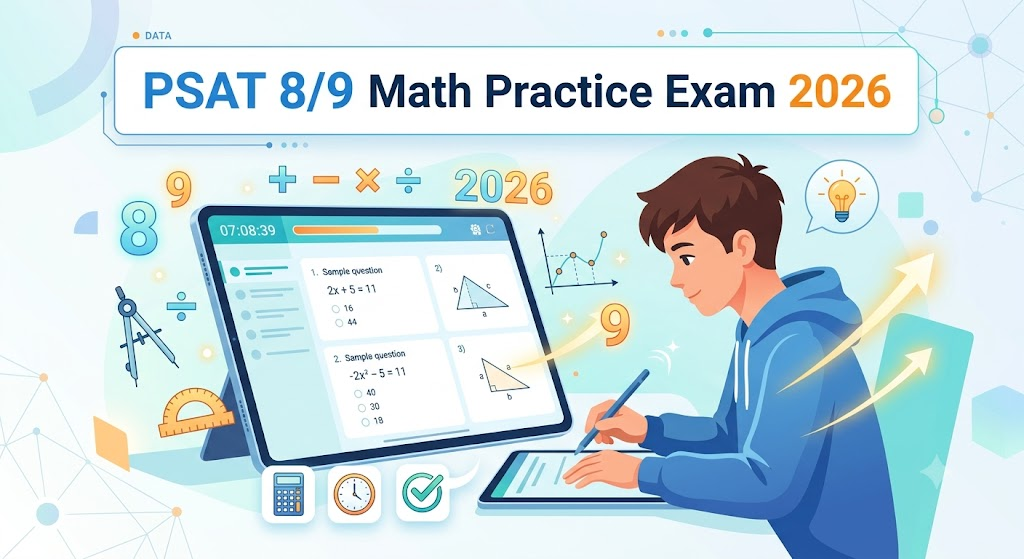 PSAT 8/9 Math Practice Test 2026 (38 Questions and Answers) Banner
