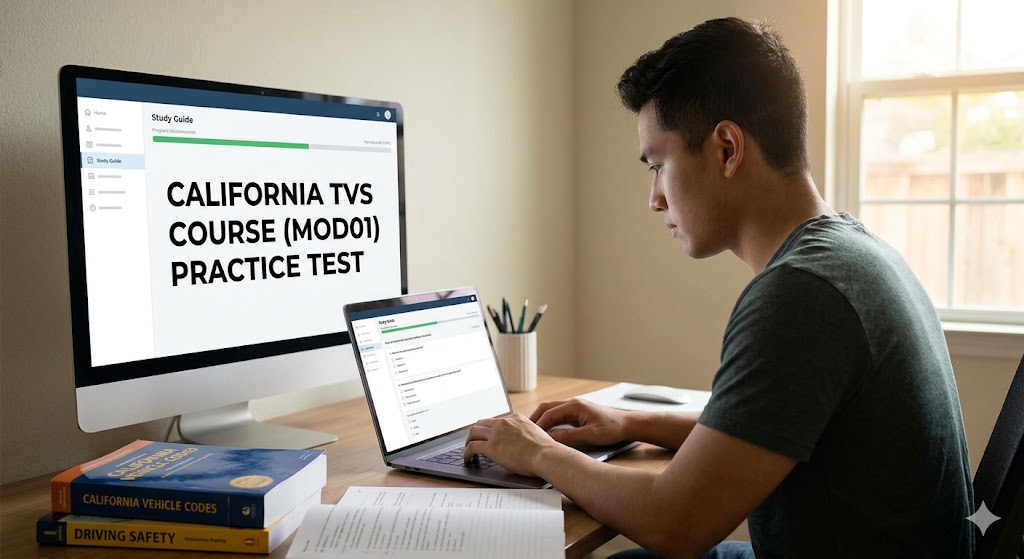 California DMV Online Traffic Violator School (TVS) Course (MOD01) Practice Test Banner