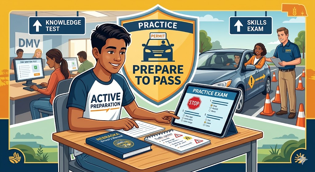 Nebraska Driving Test Practice Exam Banner