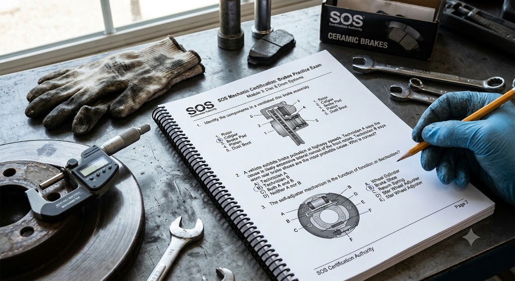 SOS Mechanic Certification – Brakes Practice Exam Banner