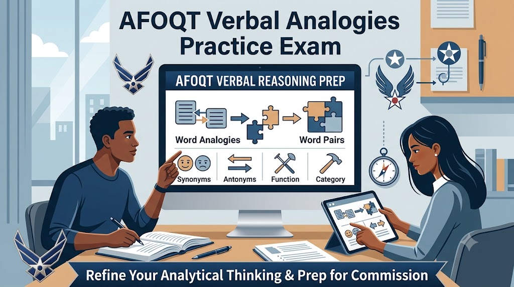 AFOQT Verbal Analogies Quiz (Sample Question Answer) Banner