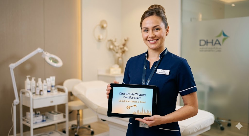 DHA Beauty Therapy/Aesthetician Practice Exam Banner